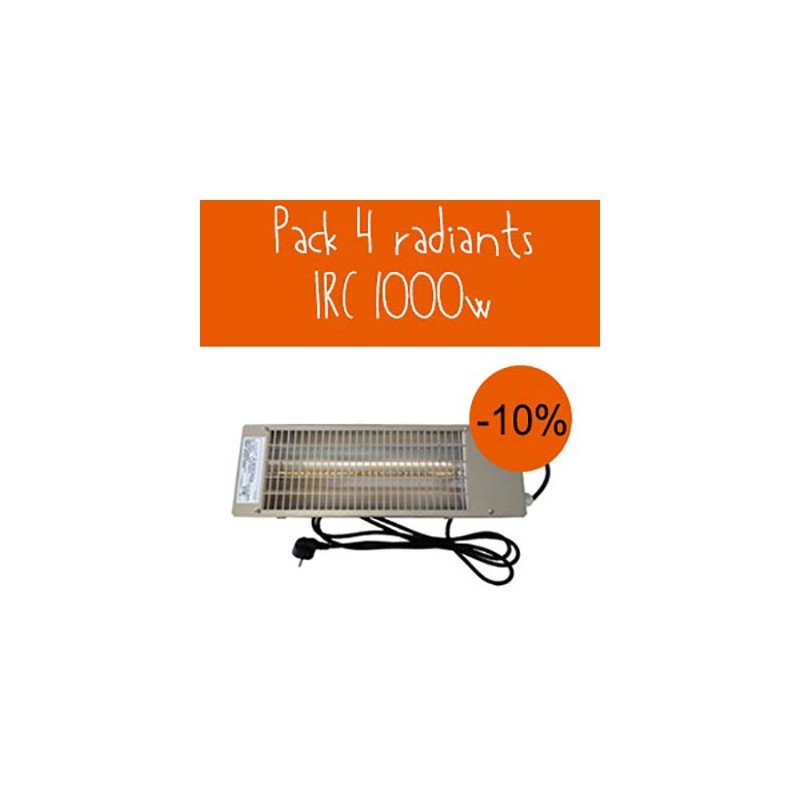 Pack 4 radiants IRC inox 1000W orientable chauffage élevage porc 