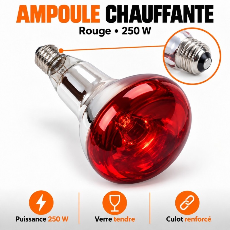Lampe chauffante rouge 250 W pour elevage