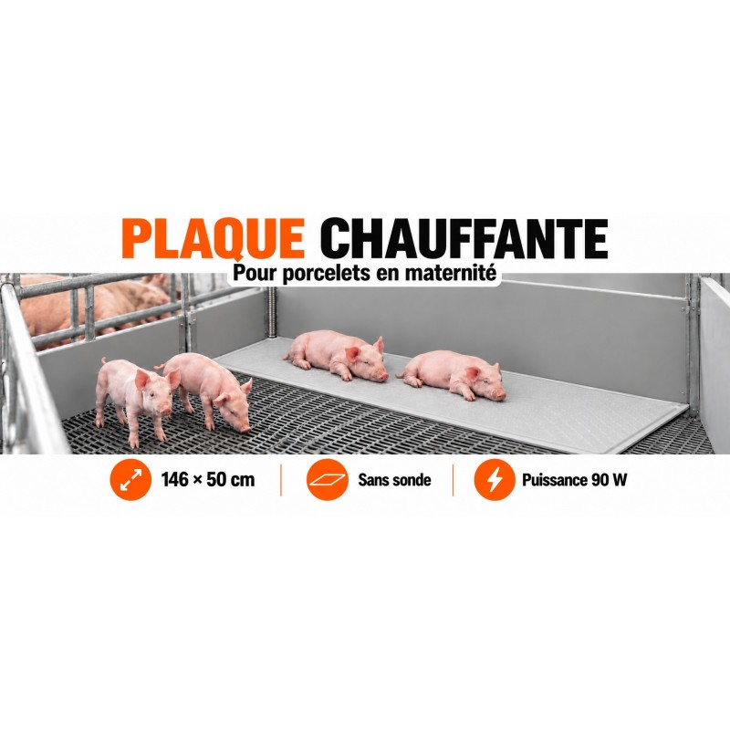 Plaque chauffante porcelets sans sonde 146 × 50 cm gauche