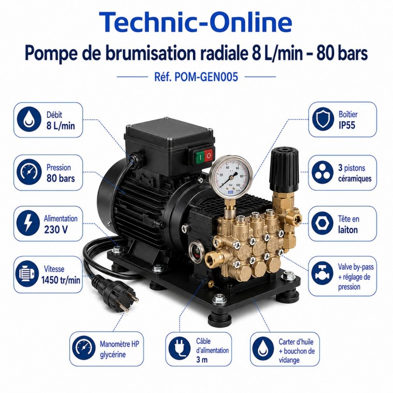 Pompe de brumisation professionnelle radiale 8 L/m