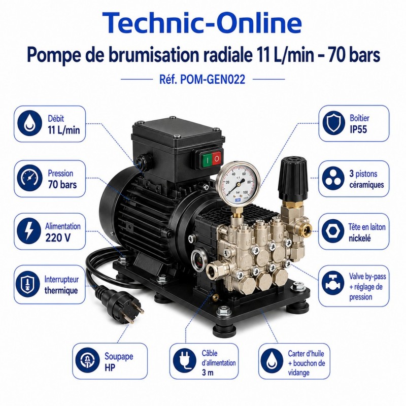 Pompe de brumisation professionnelle radiale 11L/m
