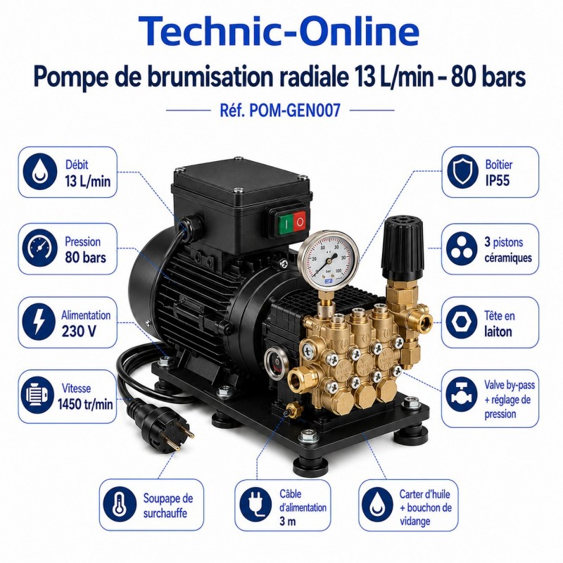 Pompe de brumisation professionnelle radiale 13L/m