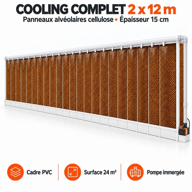 Cooling complet 2 × 12m avec panneaux cellulose 15 cm